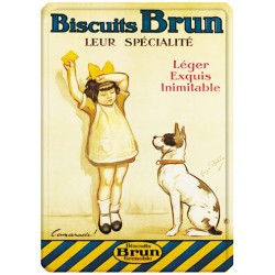 Plaque métal - Fille et chien - Biscuits Brun