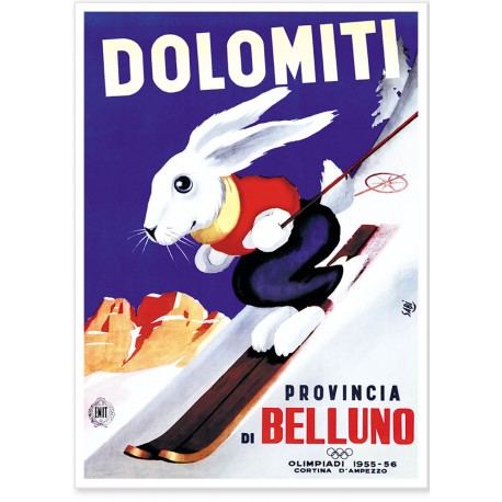 Affiche - Le lapin skieur - Jeux Olympiques de Cortina d'Ampezzo