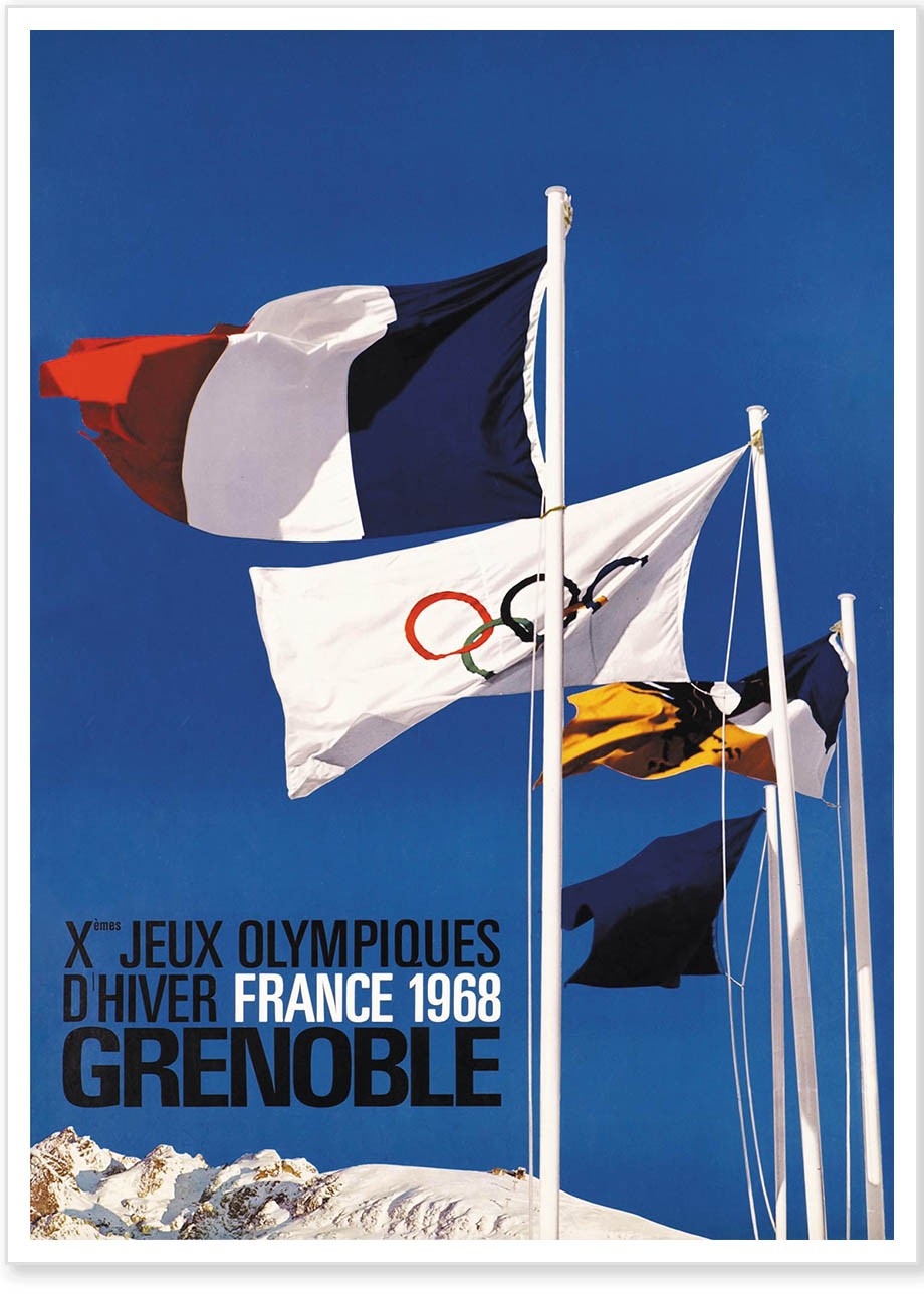 Proantic: Affiche Originale 1968 GRENOBLE VILLE OLYMPIQUE Jeux Olympiq