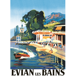 Affiche 50x70 - La plage d'Evian les Bains