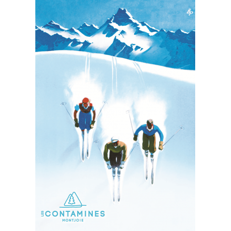 Affiche 50x70 - 3 skieurs contamines