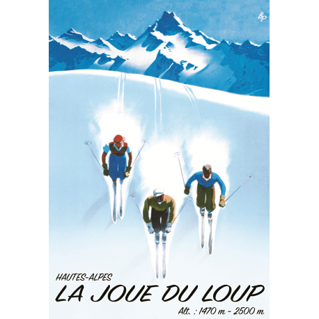 Affiche 50x70 - 3 skieurs à La Joue du Loup
