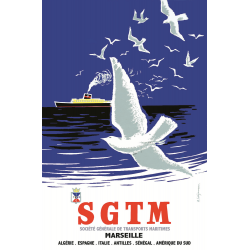 Affiche 50x70 - Oiseaux et Paquebot SGTM à Marseille