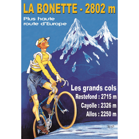 Affiche 50x70 - Cycliste au col de la Bonette