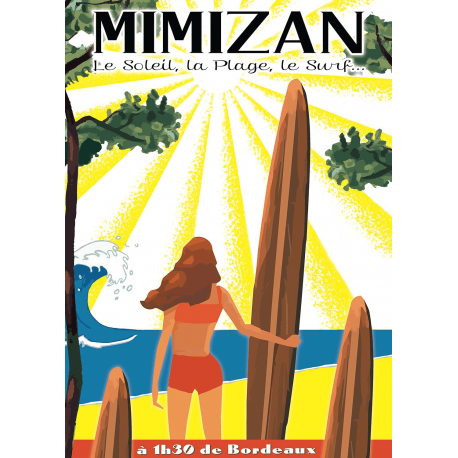 Affiche 50x70 - Surf à Mimizan