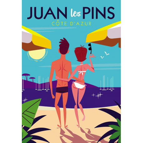Affiche 50x70 - Sur la plage de Juan les Pins