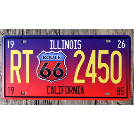 Plaque métal - Route 66 Illinois California - 15x30 en relief