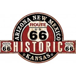 Plaque métal - Historic Route 66 Blason - 20x30 en relief