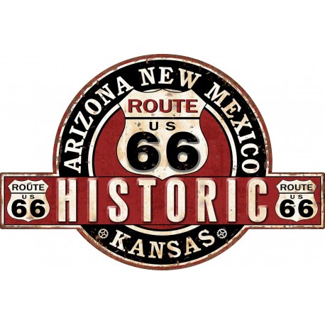 Plaque métal - Historic Route 66 Blason - 20x30 en relief