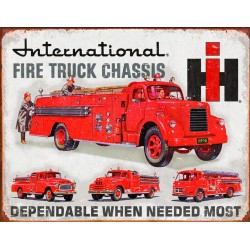 Plaque métal - Camion Pompier International - 20x30 en relief