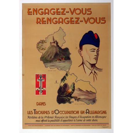 Aff. 57x82cm - Engagez-vous rengagez-vous dans les troupes d'occupation en Allemagne