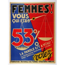 Aff. 59x79cm - Femmes, vous êtes 53% Fédération Nationale des Femmes