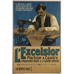 Aff. 59x90cm - L'Excelsior Machine à Coudre à mouvement rotatif et à canette centrale (Homme)