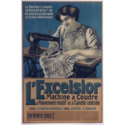 Aff. 60x90cm - L'Excelsior Machine à Coudre à mouvement rotatif et à canette centrale (Femme)