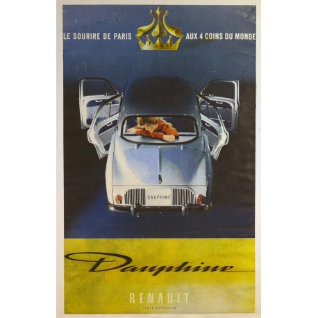 Aff. 58x93cm - Renault Dauphine Le Sourire de Paris aux 4 coins du monde