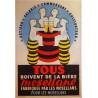 Aff. 80x118cm - Bière Mosellane Tous boivent de la bière (Un tonneau rouge)