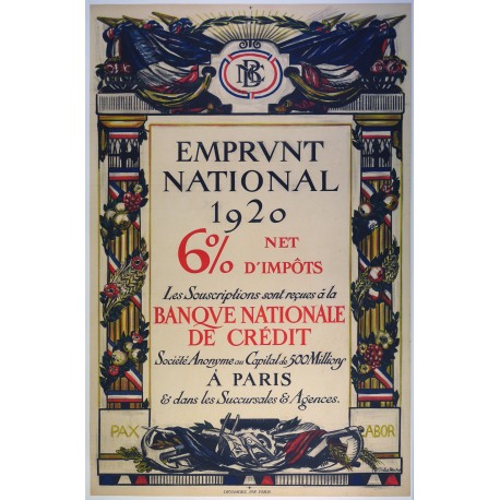 Aff. 77x117cm - Emprunt National 1920 Banque Nationale de Crédit