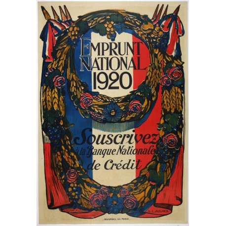 Aff. 77x114cm - Emprunt National 1920 Souscrivez à la Banque Nationale de Crédit