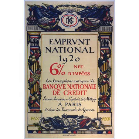 Aff. 77x117cm - Emprunt National 1920 Banque Nationale de Crédit