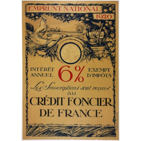 Aff. 75x108cm - Emprunt National 1920 Crédit Foncier de France