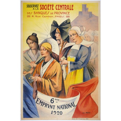 Aff. 78x117cm - Souscrivez à la Société Générale des banques de Province 6ème emprunt national 1920