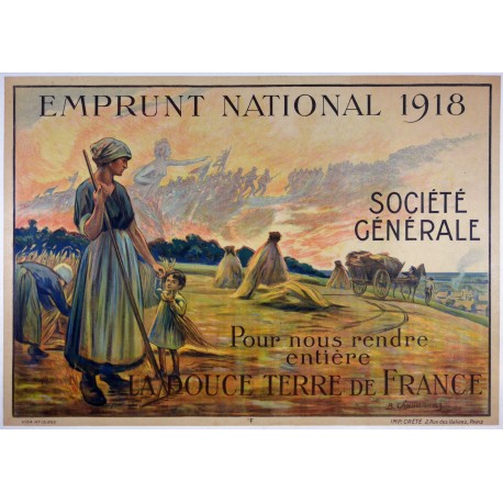 Aff. 110x76cm - Emprunt National 1918 Société Générale "La Douce Terre de France"