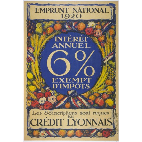 Aff. 75x108cm - Emprunt National 1920 Crédit Lyonnais