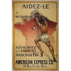 Aff. 78x117cm - Aidez-le à reconstruire Emprunt national American Express