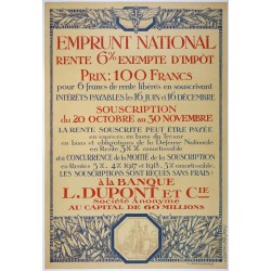 Aff. 74,5x108,5cm - Emprunt National exempt d'impôts 6% Banque L. Dupont