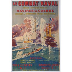 Aff. 73x109cm - Le combat naval Navires de guerre