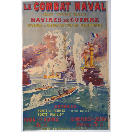 Aff. 73x109cm - Le combat naval Navires de guerre