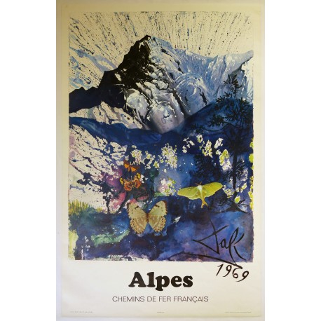 Aff. 62,5x98cm - Chemins de fer français Alpes