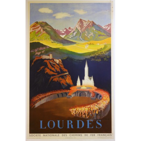 Aff. 61x96,5cm - SNCF Lourdes 1951