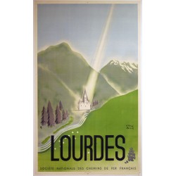 Aff. 62x101cm - SNCF Lourdes 1947