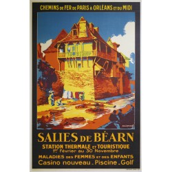 Aff. 61x97cm - Salies de Béarn Chemins de fer de Paris à Orléans et du Midi