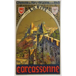Aff. 59,5x98cm - Chemins de fer d'Orléans et du Midi La Cité de Carcassonne