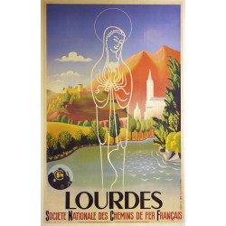 Aff. 62x99cm - SNCF Lourdes 1939