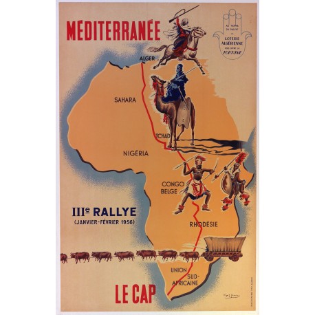 Aff. 62x97cm - Afrique Méditerranée Le Cap 3eme Rallye 1956