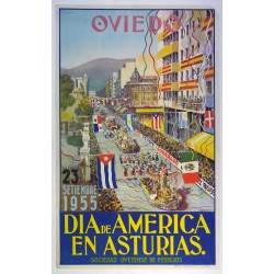 Aff. 60x97cm - Espagne Oviedo Dia de America en Asturias