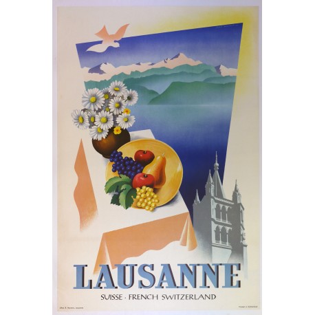 Aff. 65x99cm - Suisse Lausanne (Plat de fruits Lac)