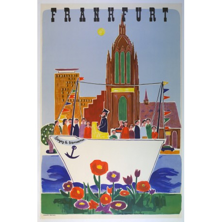 Aff. 65x98cm - Allemagne Frankfurt Soyez le Bienvenu (Bateau)