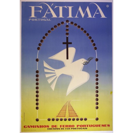 Aff. 70x101cm - Portugal Fatima Chemins de fer portugais (Colombe de la Paix)