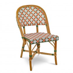 Chaise en Rotin - Biarritz Fleurs Blanc/Vert/Orange