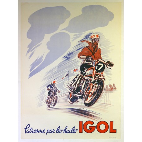 Aff. 56x76cm - Huile Igol Motocycliste