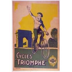 Aff. 59x85cm - Cycles Triomphe Paris (Cycliste vert et jaune)