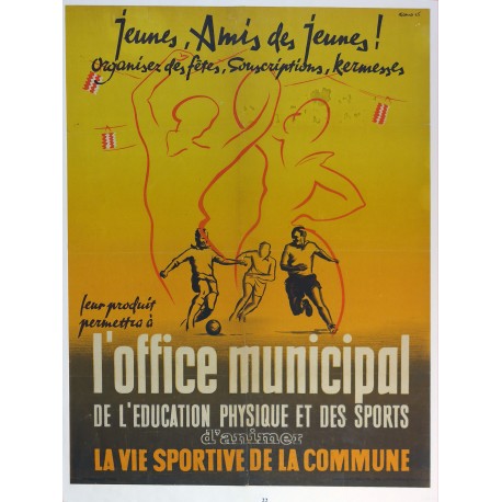 Aff. 58x76cm - Office municipal de l'Education physique et des sports Jeunes, amis des jeunes