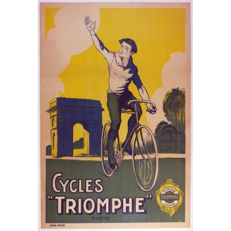 Aff. 59x85cm - Cycles Triomphe Paris (Cycliste vert et jaune)