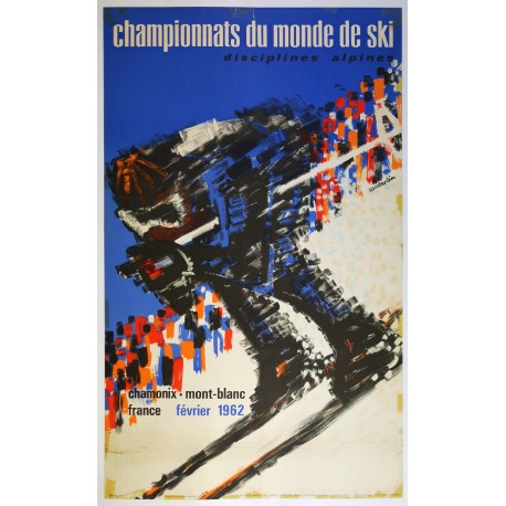 Aff. 62x98cm - Championnat du monde de ski février Chamonix 1962