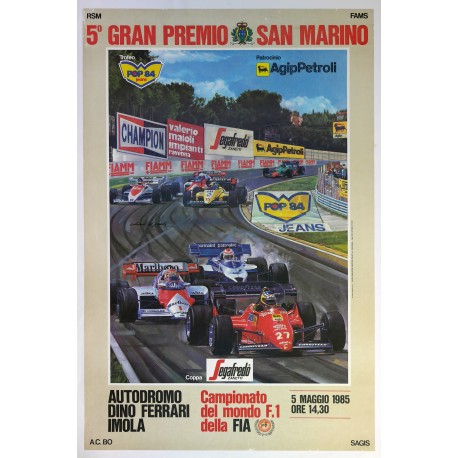 Aff. 63x94cm - 5 Gran Priemio San Marino Campionato del mondo F1