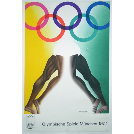 Aff. 68x104cm - Munchen Jeux Olympiques Munich 1972 Anneaux